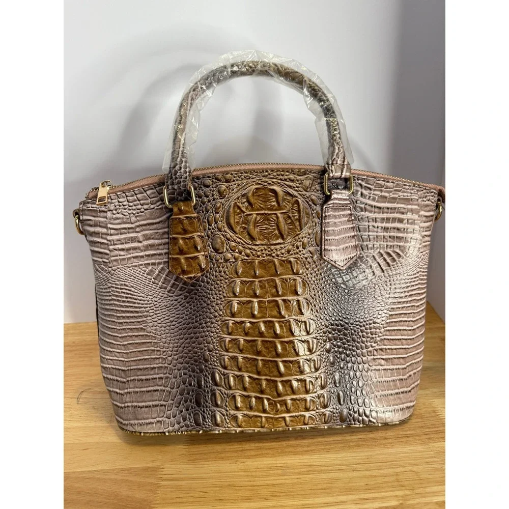 Croc-Embossed Taupe &‎ Honey Satchel – Designer-Inspired Elegance